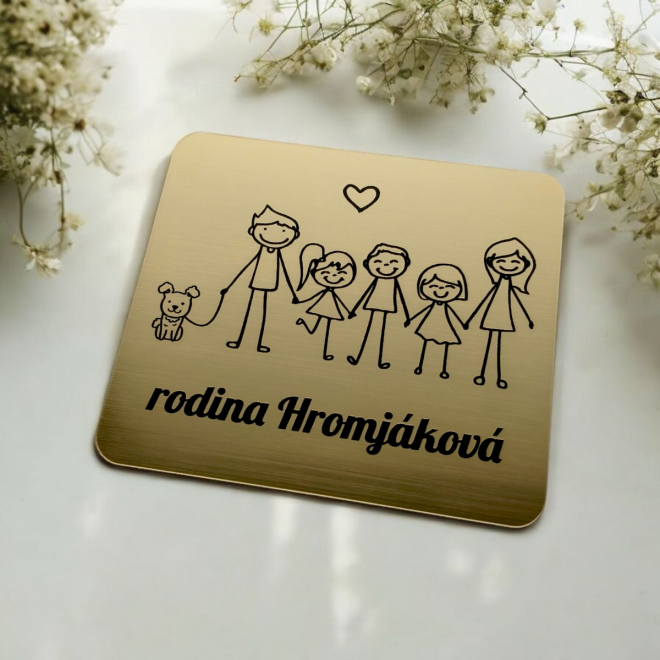 Jmenovka na dveře rodina se třemi dětmi a psíkem v1