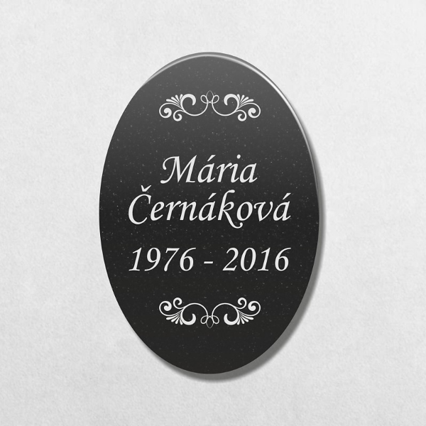 oválná žulová tabulka na hrob s ornamenty