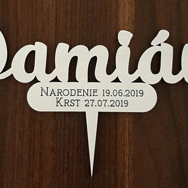 Zápich na dort se jménem – křtinový cake topper