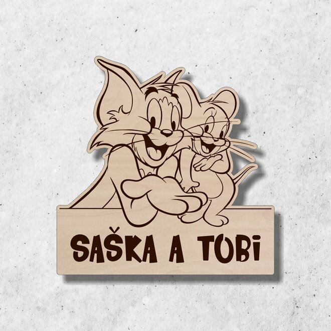 dřevěná dětská jmenovka Tom a Jerry se jmény