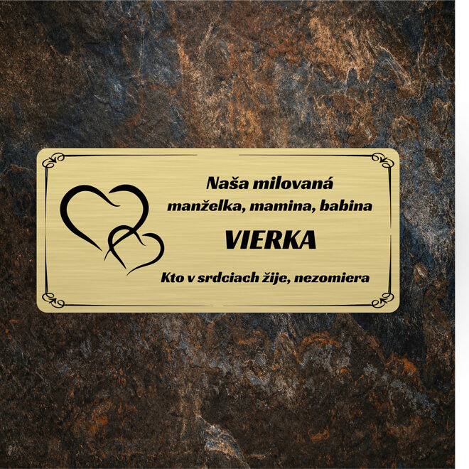 zlatá náhrobní deska se dvěma srdci