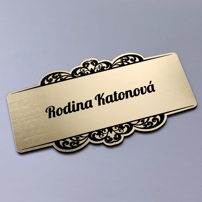 zlatá jmenovka Deluxe s černým ornamentem