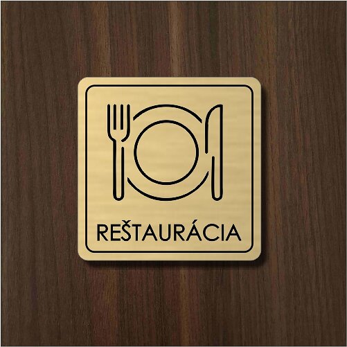 zlatý piktogram restaurace s talířem a příborem