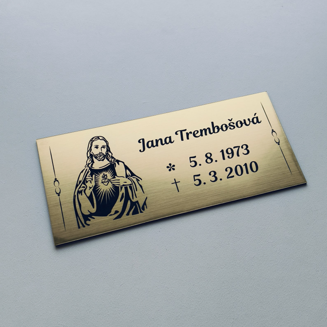 zlatá tabulka na hrob s Ježíšem