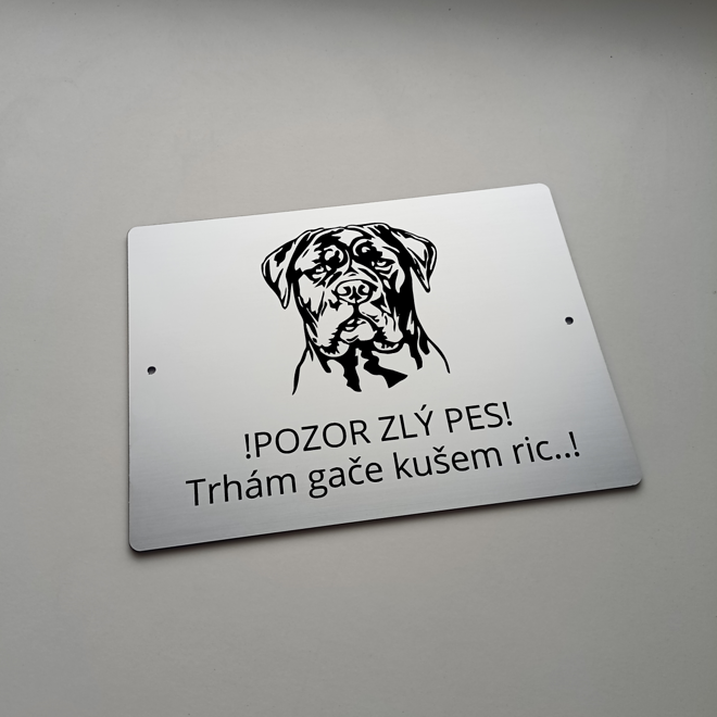Stříbrná tabulka Pozor zlý pes s hlavou cane corso